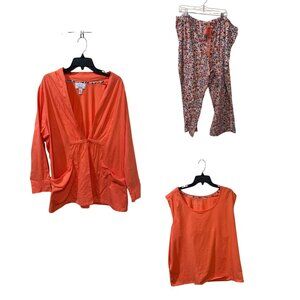 Carole Hochman Womens 3-Piece Sleepwear Set Coral & Floral Size 3X 100% Cotton I